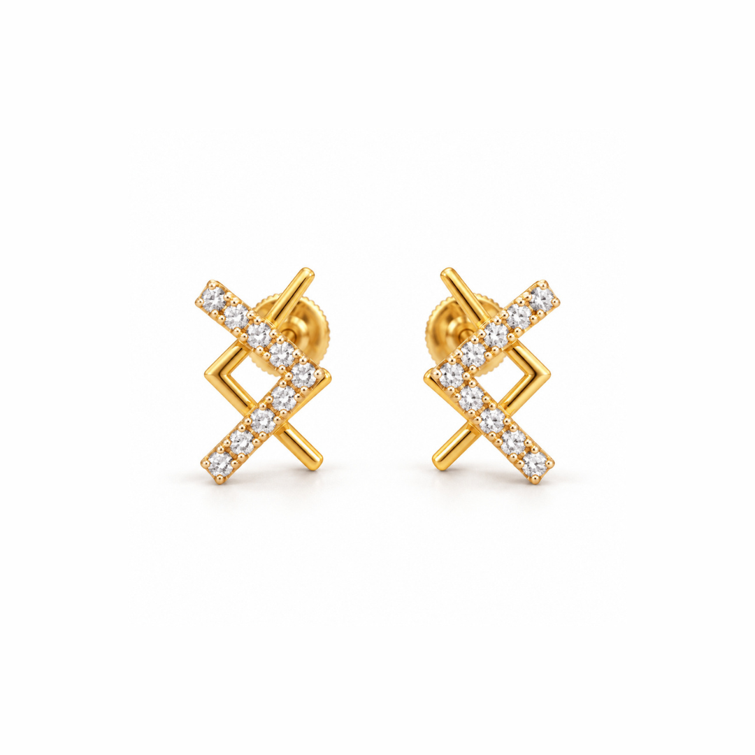 Gold Chevron Diamond Stud Earrings