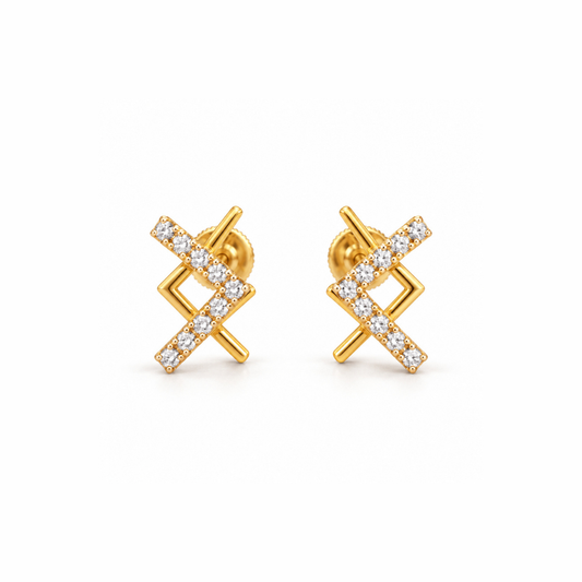 Gold Chevron Diamond Stud Earrings