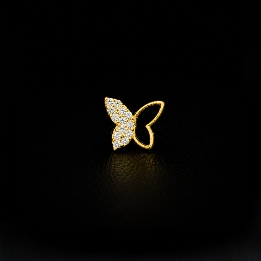 Gold Plated 92.5 Sterling Silver Butterfly CZ Nose Pin