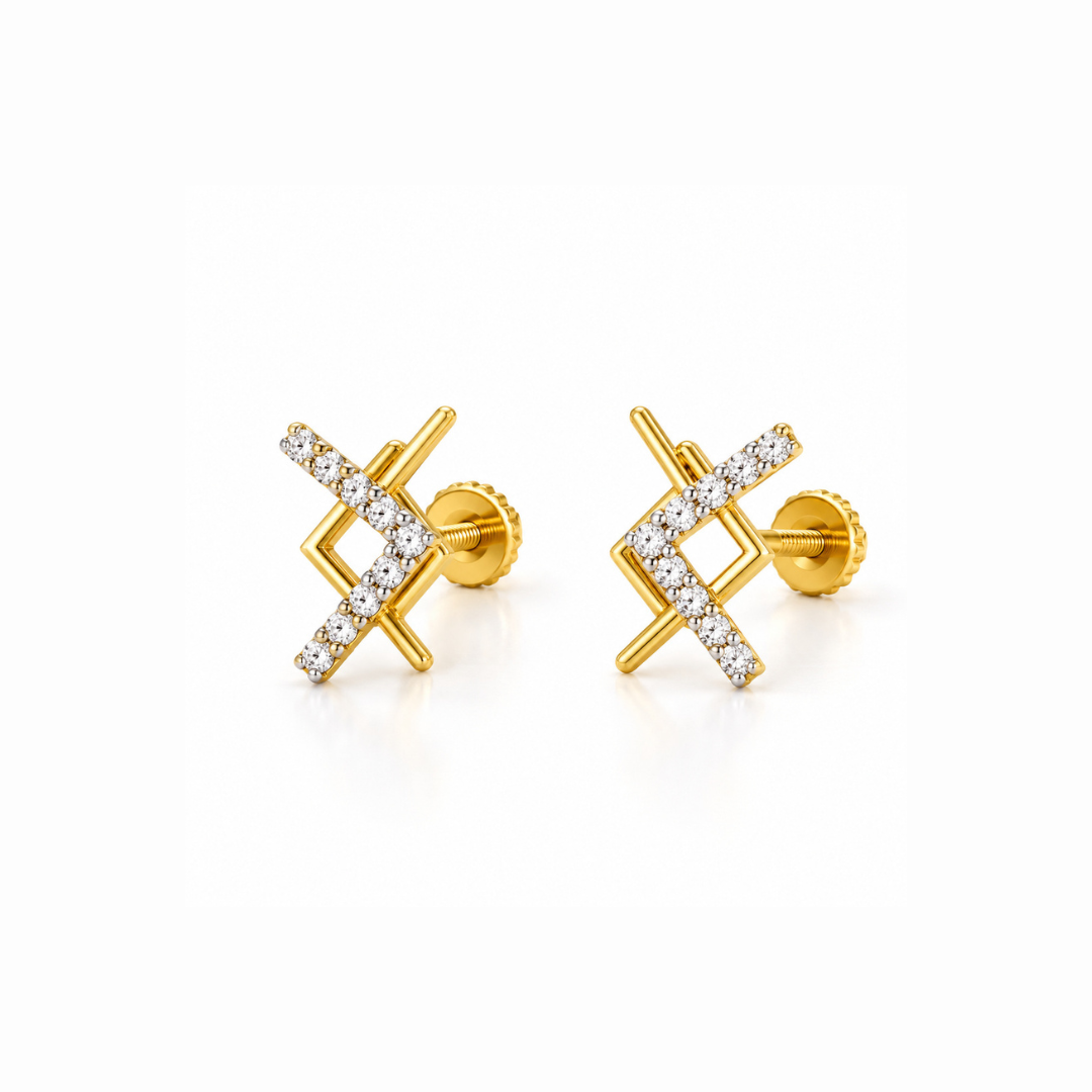 Gold Chevron Diamond Stud Earrings