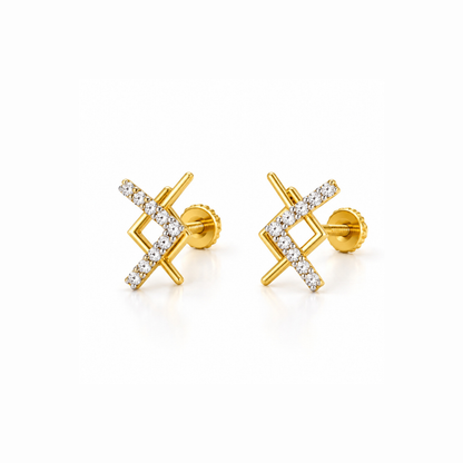 Gold Chevron Diamond Stud Earrings