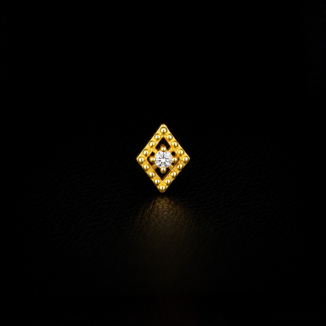Gold Plated 92.5 Sterling Silver Diamond Shape CZ Nose Pin