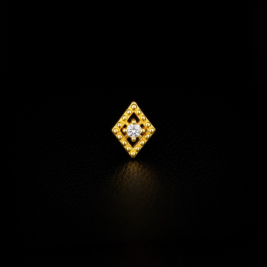 Gold Plated 92.5 Sterling Silver Diamond Shape CZ Nose Pin