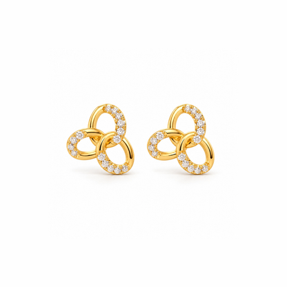 Gold Interlocking Triple Loop Diamond Stud Earrings
