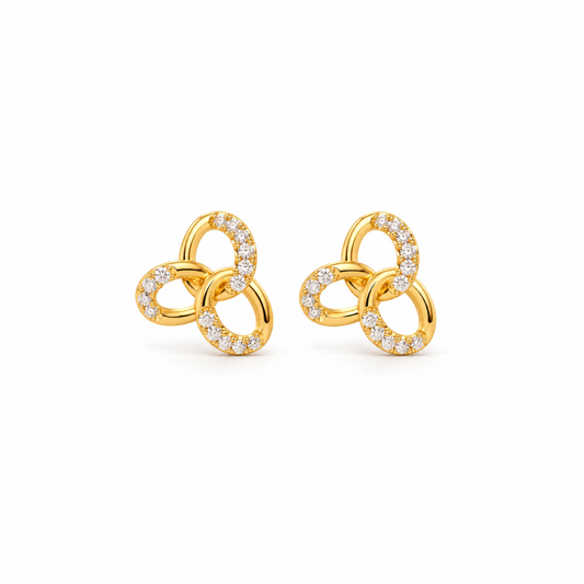 Gold Interlocking Triple Loop Diamond Stud Earrings
