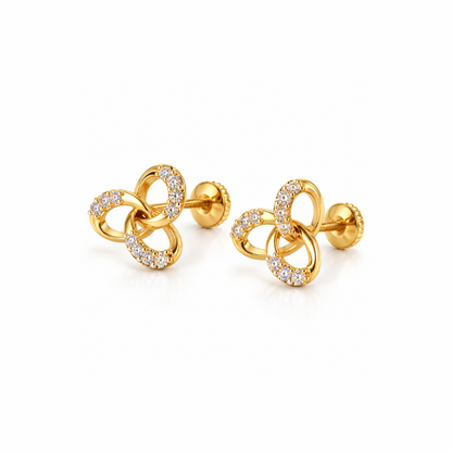 Gold Interlocking Triple Loop Diamond Stud Earrings
