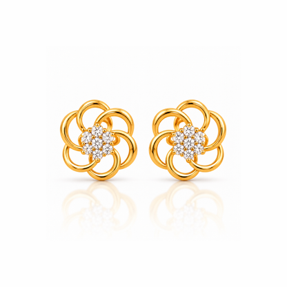 Gold Swirl Floral Diamond Cluster Stud Earrings
