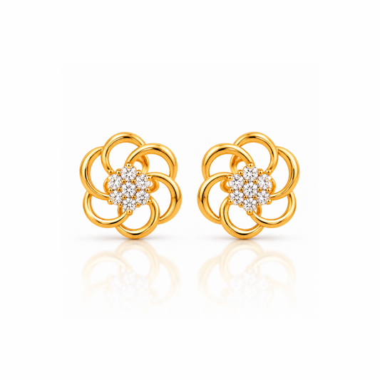 Gold Swirl Floral Diamond Cluster Stud Earrings