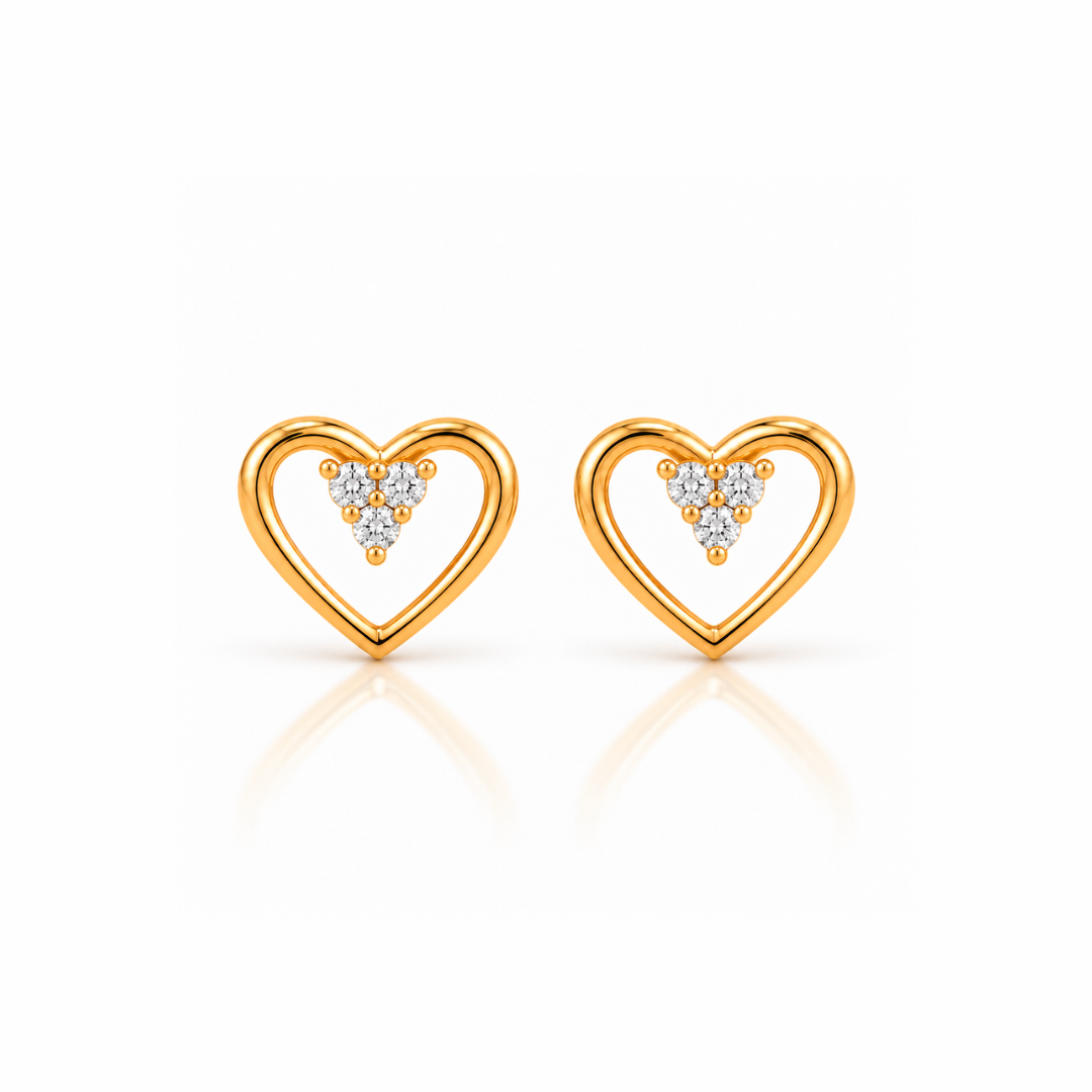 Gold Open Heart Diamond Cluster Stud Earrings