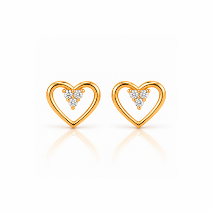 Gold Open Heart Diamond Cluster Stud Earrings
