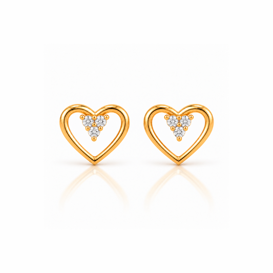 Gold Open Heart Diamond Cluster Stud Earrings