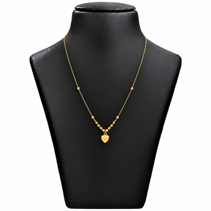 18K Gold Ball Chain with Plain Heart Pendant