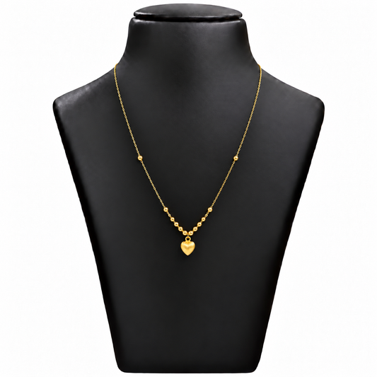 18K Gold Ball Chain with Plain Heart Pendant