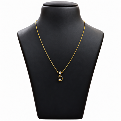 18K Gold Circle Drop White Stone Pendant Chain – 18 Inch