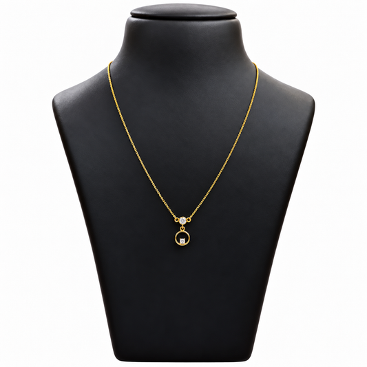 18K Gold Circle Drop White Stone Pendant Chain – 18 Inch