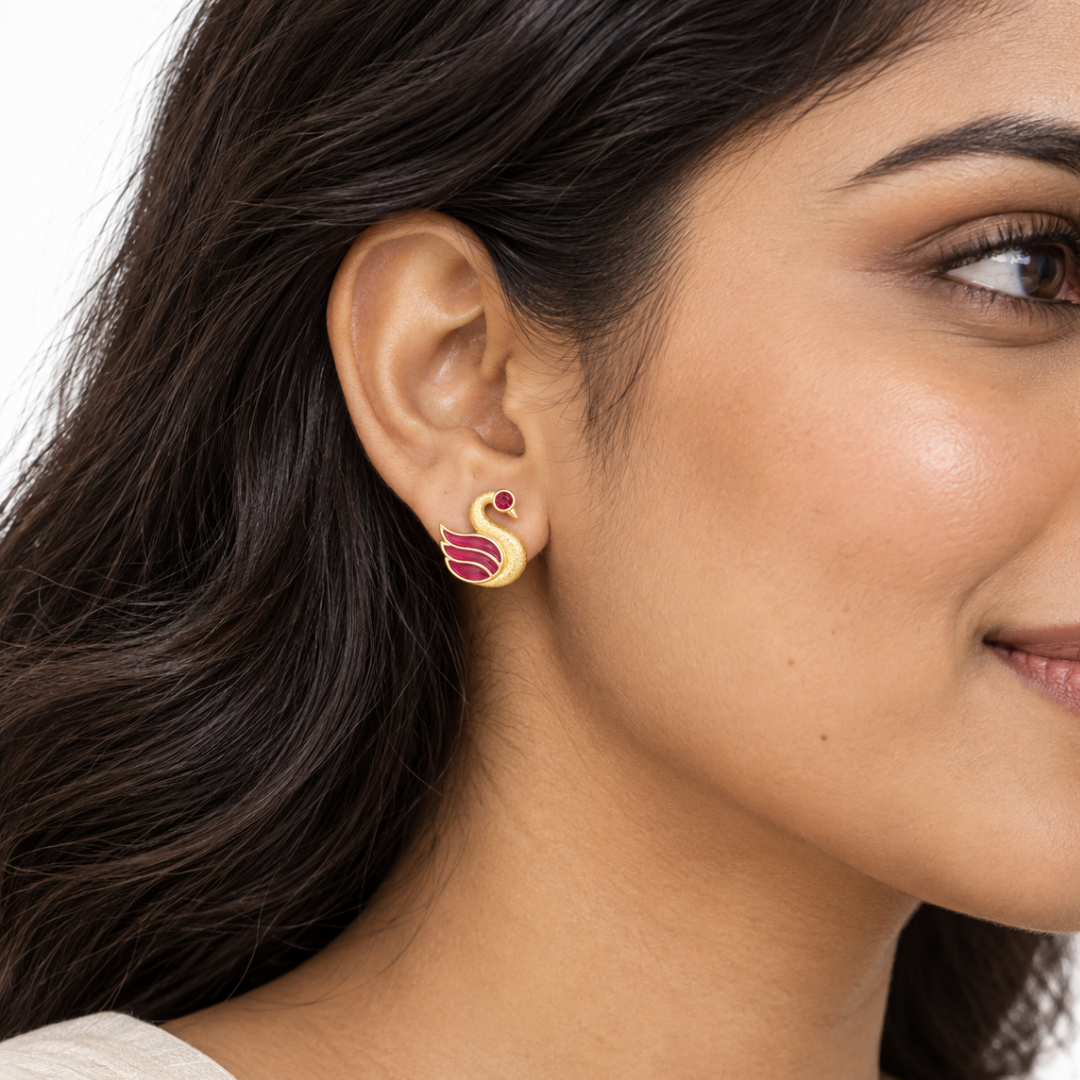 Ruby Swan Golden Earrings