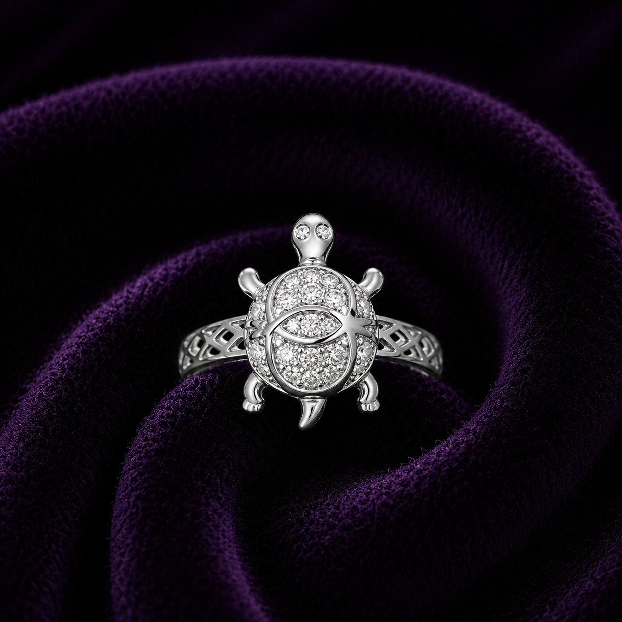 Silver Aama (Turtle) Ring – CZ Studded Designer Ring