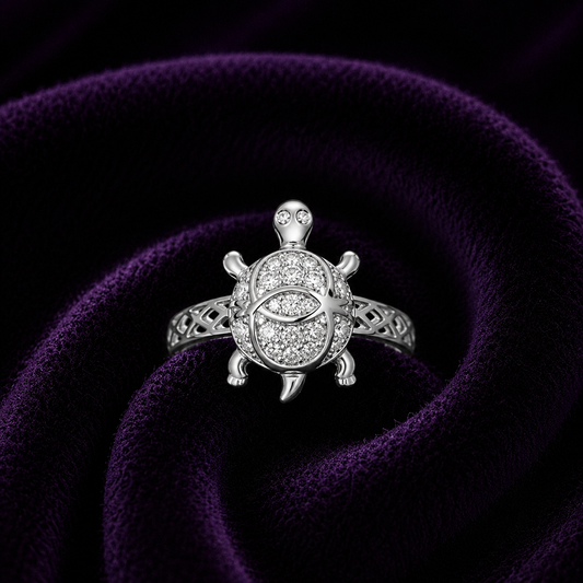 Silver Aama (Turtle) Ring – CZ Studded Designer Ring SIZE22