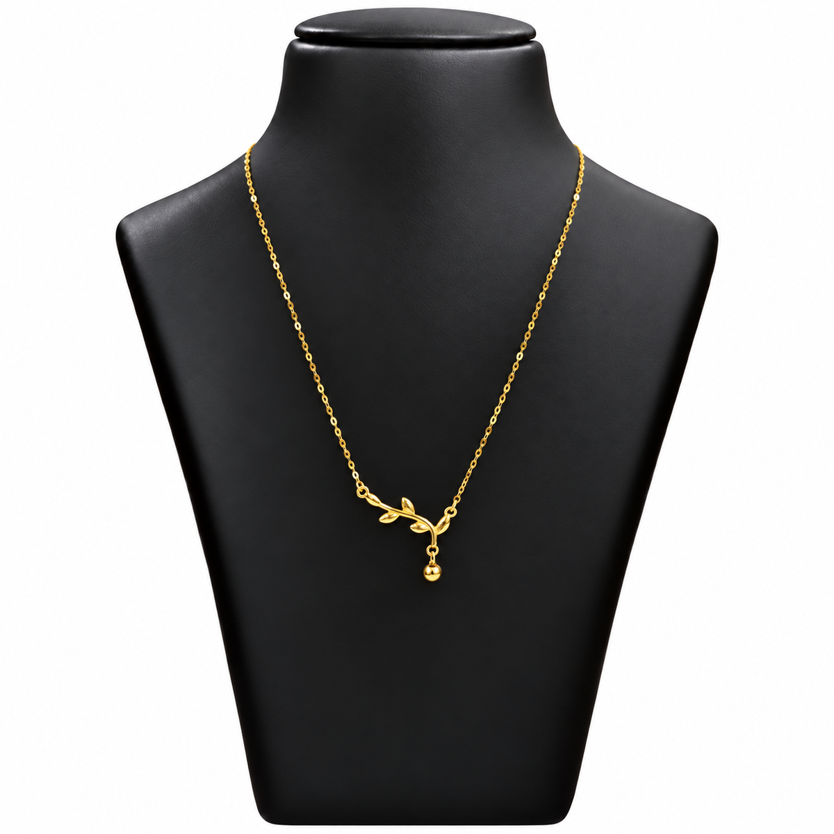 18K Gold Leaf Branch and Ball Drop Chain – 18 Inch