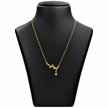 18K Gold Leaf Branch and Ball Drop Chain – 18 Inch