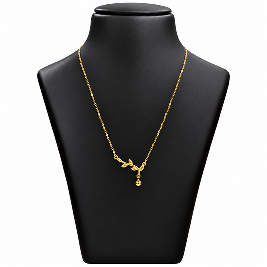 18K Gold Leaf Branch and Ball Drop Chain – 18 Inch