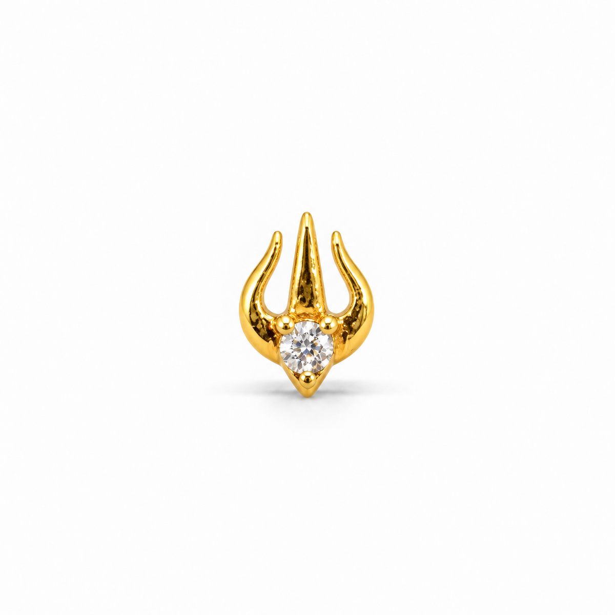 Gold Trishul Single-Stone Nosepin
