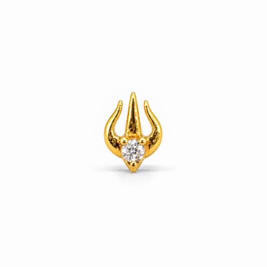 Gold Trishul Single-Stone Nosepin