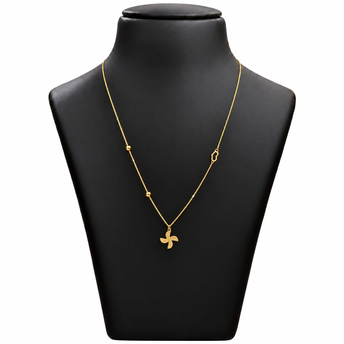 18K Gold Textured Pinwheel Pendant Chain – 18 Inch