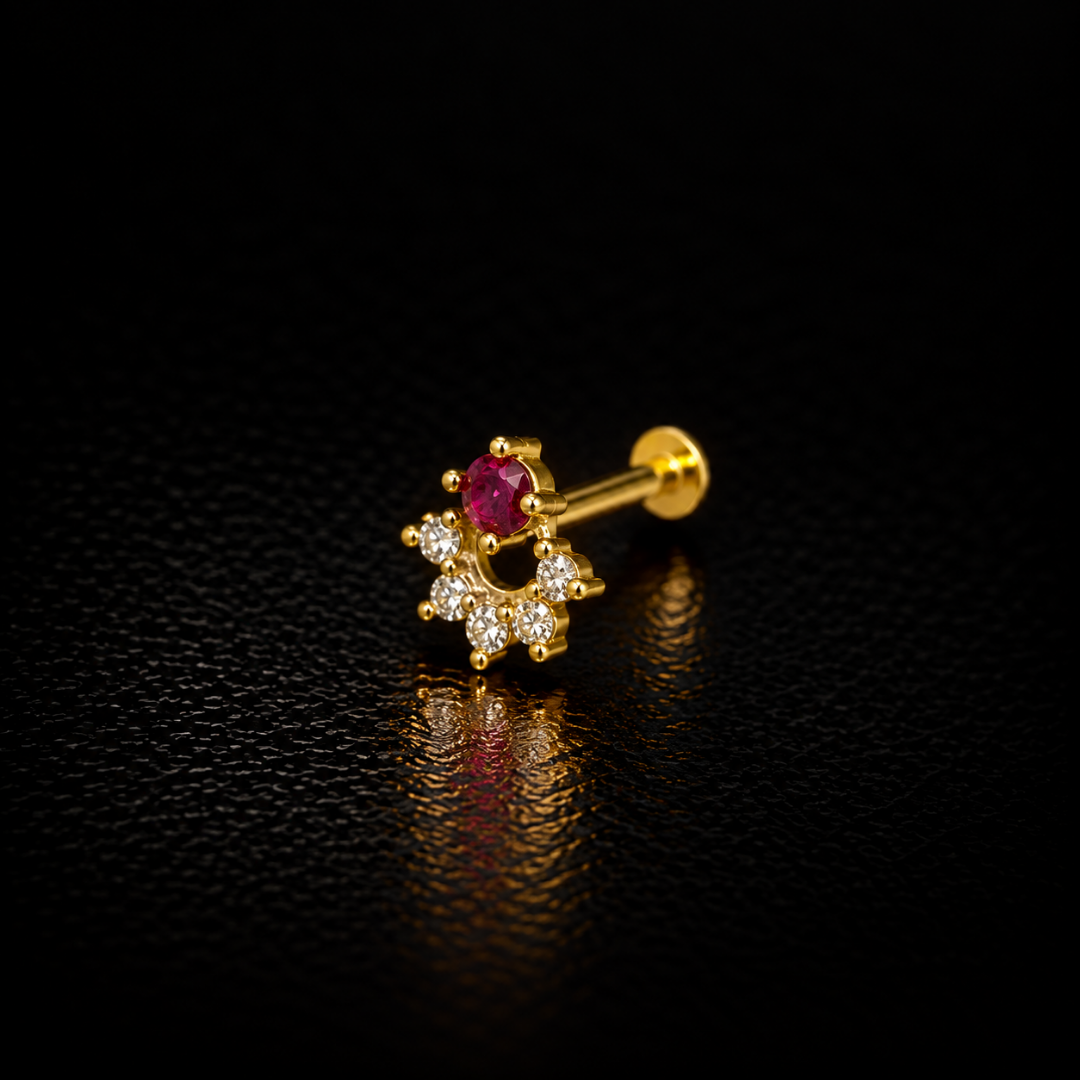 Ruby Halo Gold-Plated Silver Nose Pin