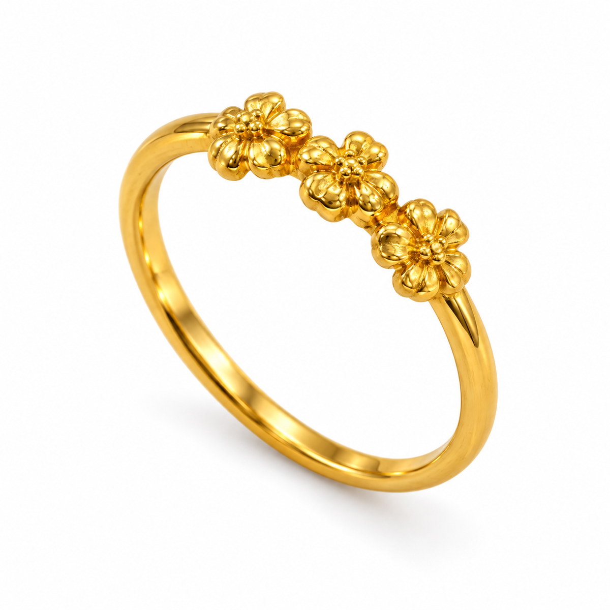 9K Gold Triple Bloom Ring Size 15
