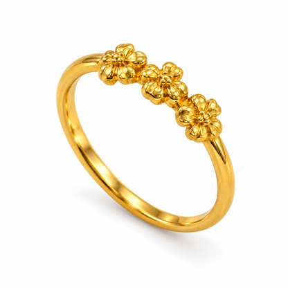 9K Gold Triple Bloom Ring Size 15