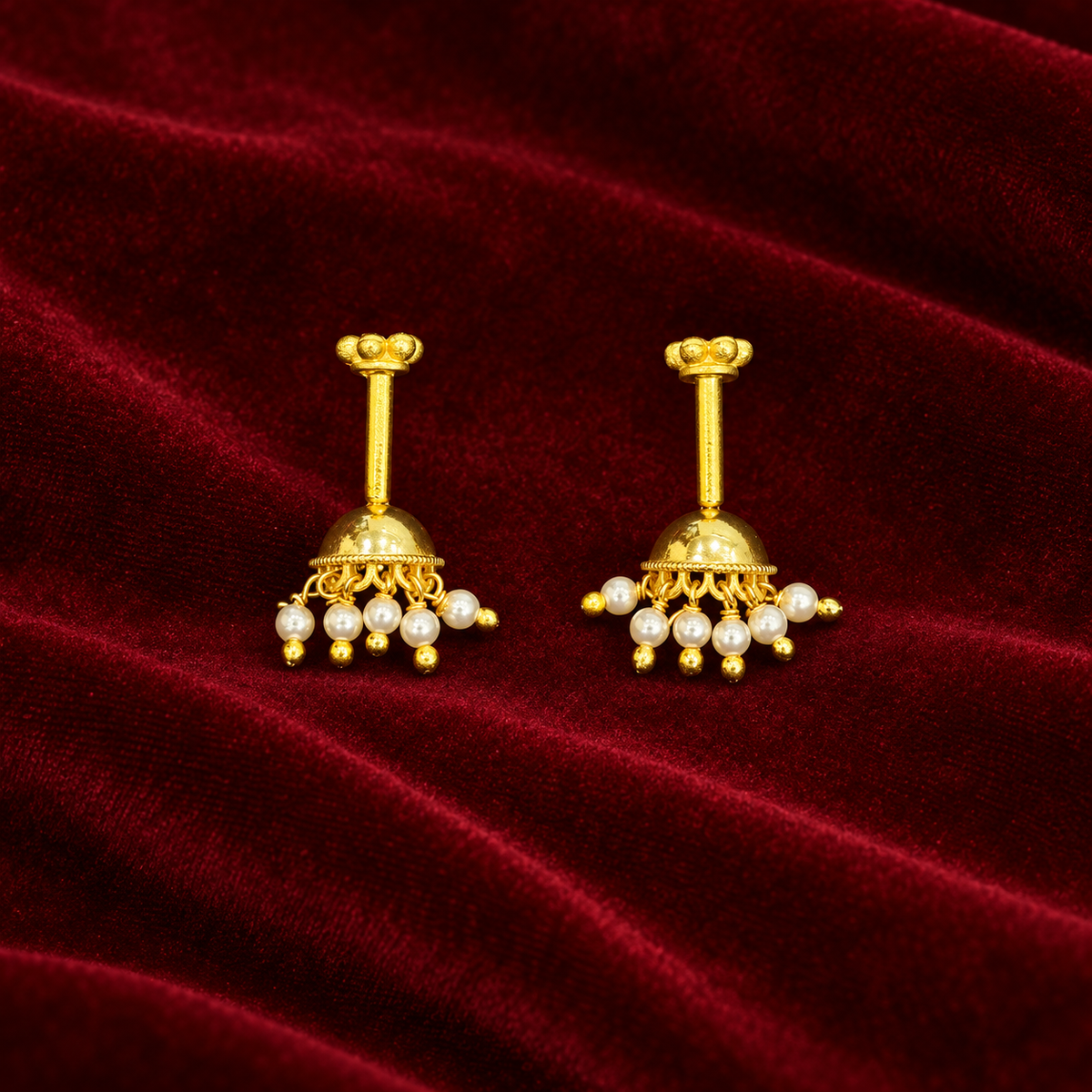 Pearl Jhumka Golden Bugadi