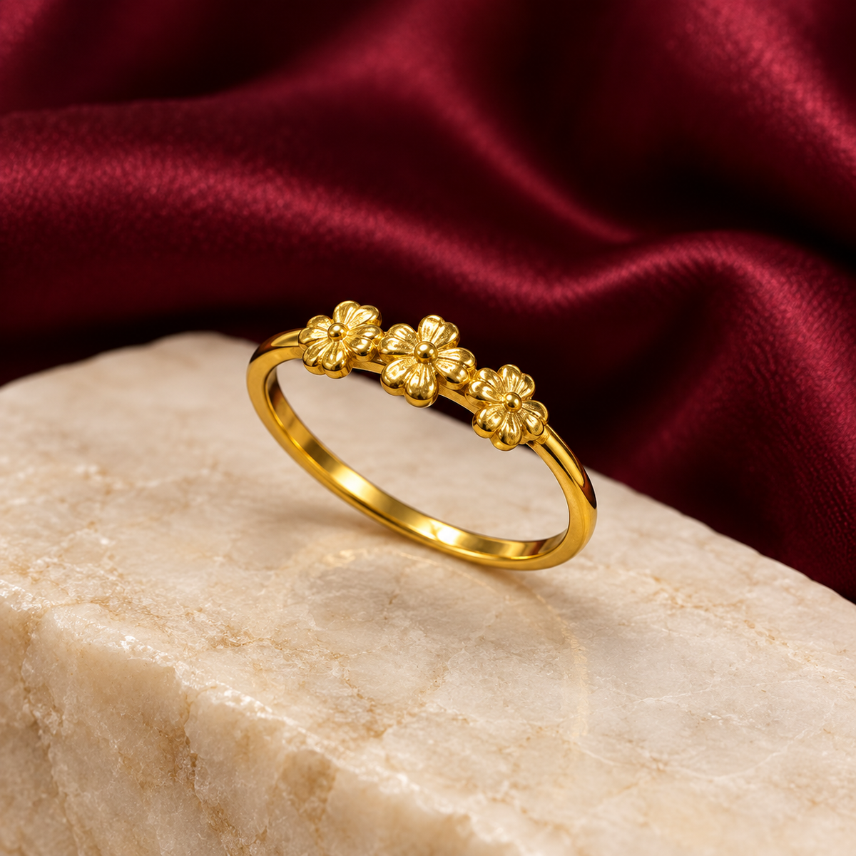 9K Gold Triple Bloom Ring Size 15