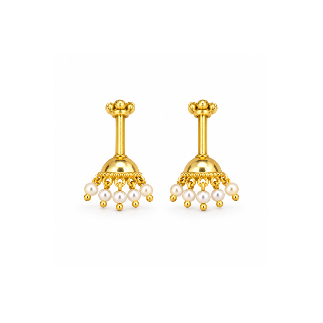 Pearl Jhumka Golden Bugadi