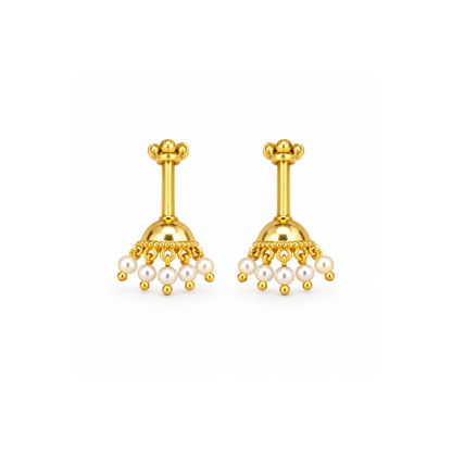 Pearl Jhumka Golden Bugadi