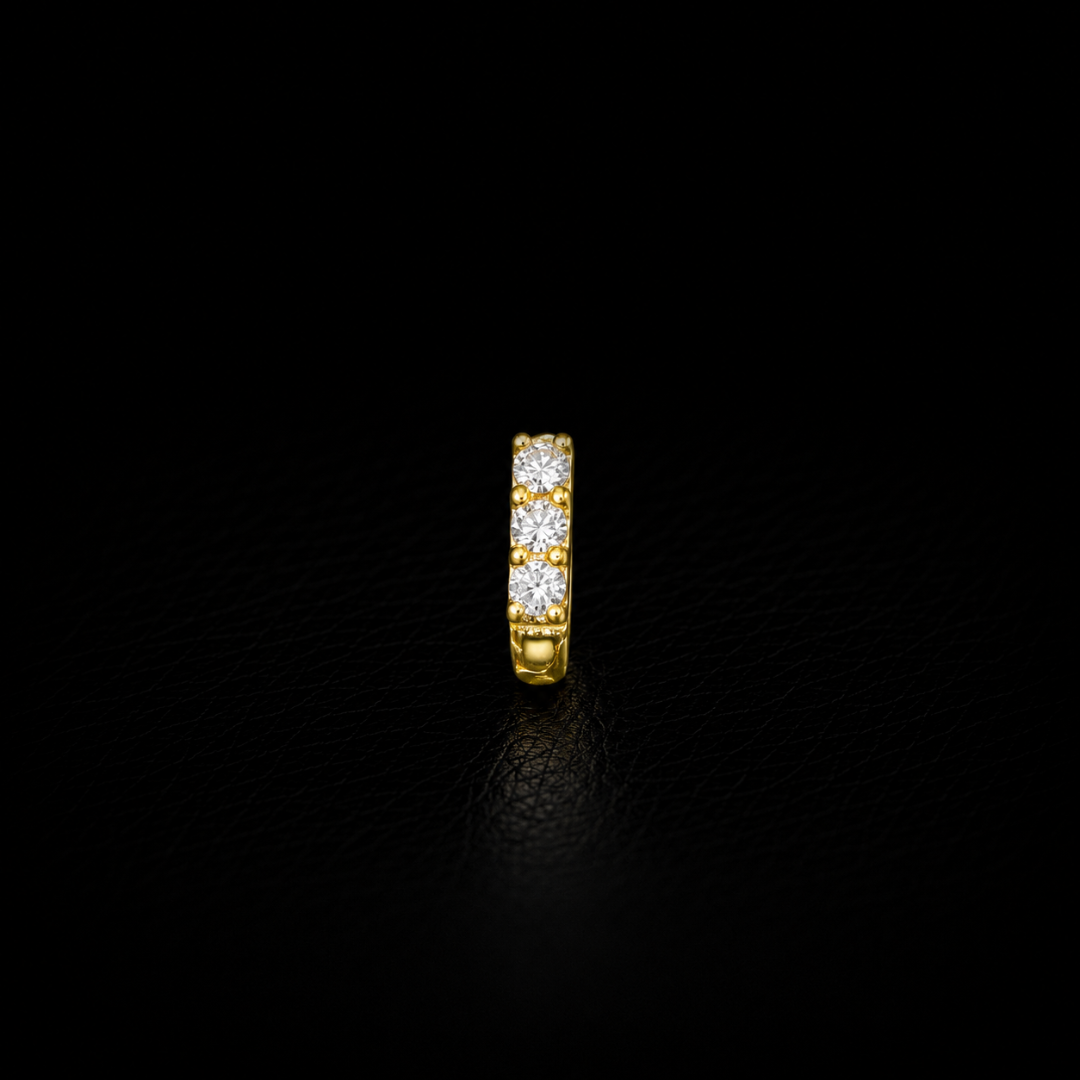 Gold-Plated 92.5 Sterling Silver 3 Stone J Nose Pin