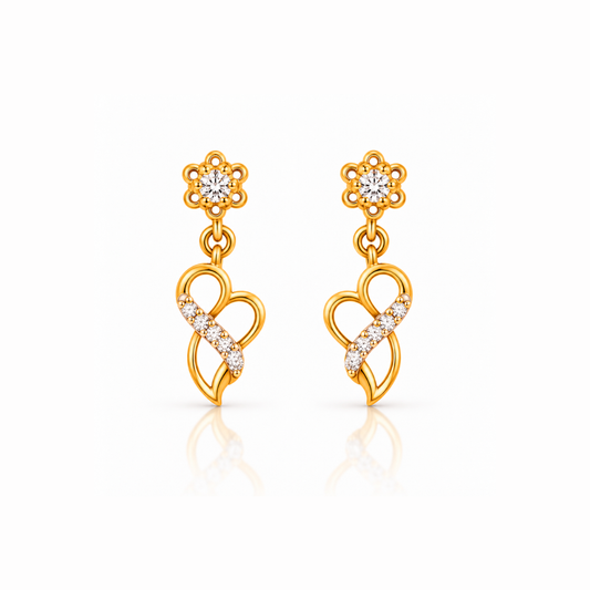 Gold Star Diamond Infinity Heart Drop Earrings