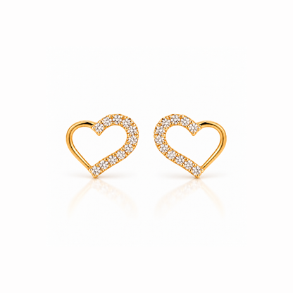 Gold Open Heart Diamond Stud Earrings