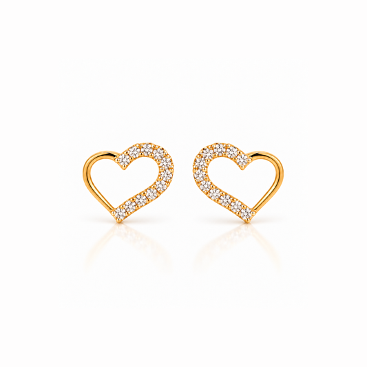 Gold Open Heart Diamond Stud Earrings