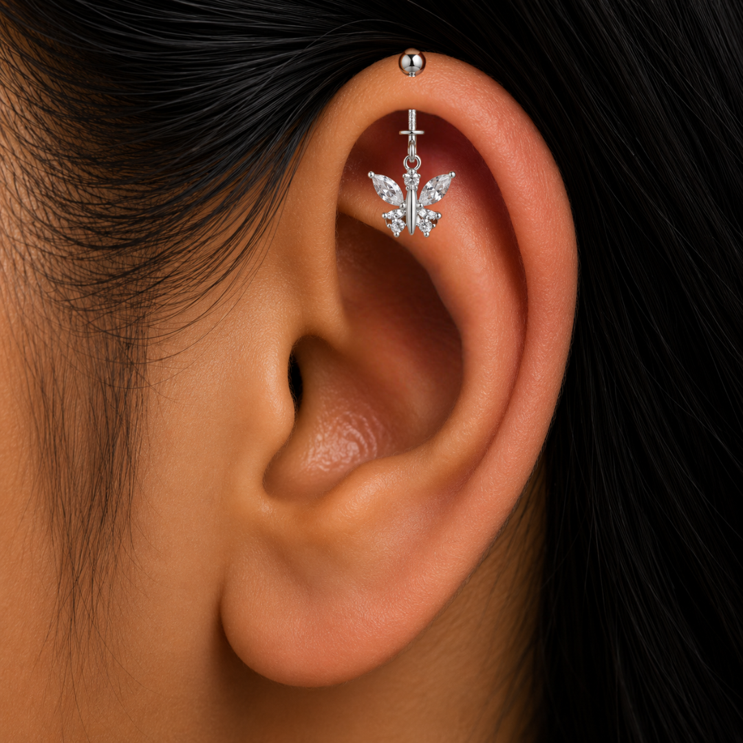 Crystal Flutter Sterling Silver Butterfly Bugadi