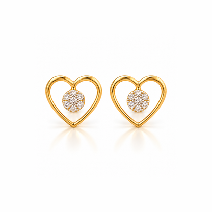Gold Open Heart Diamond Cluster Stud Earrings