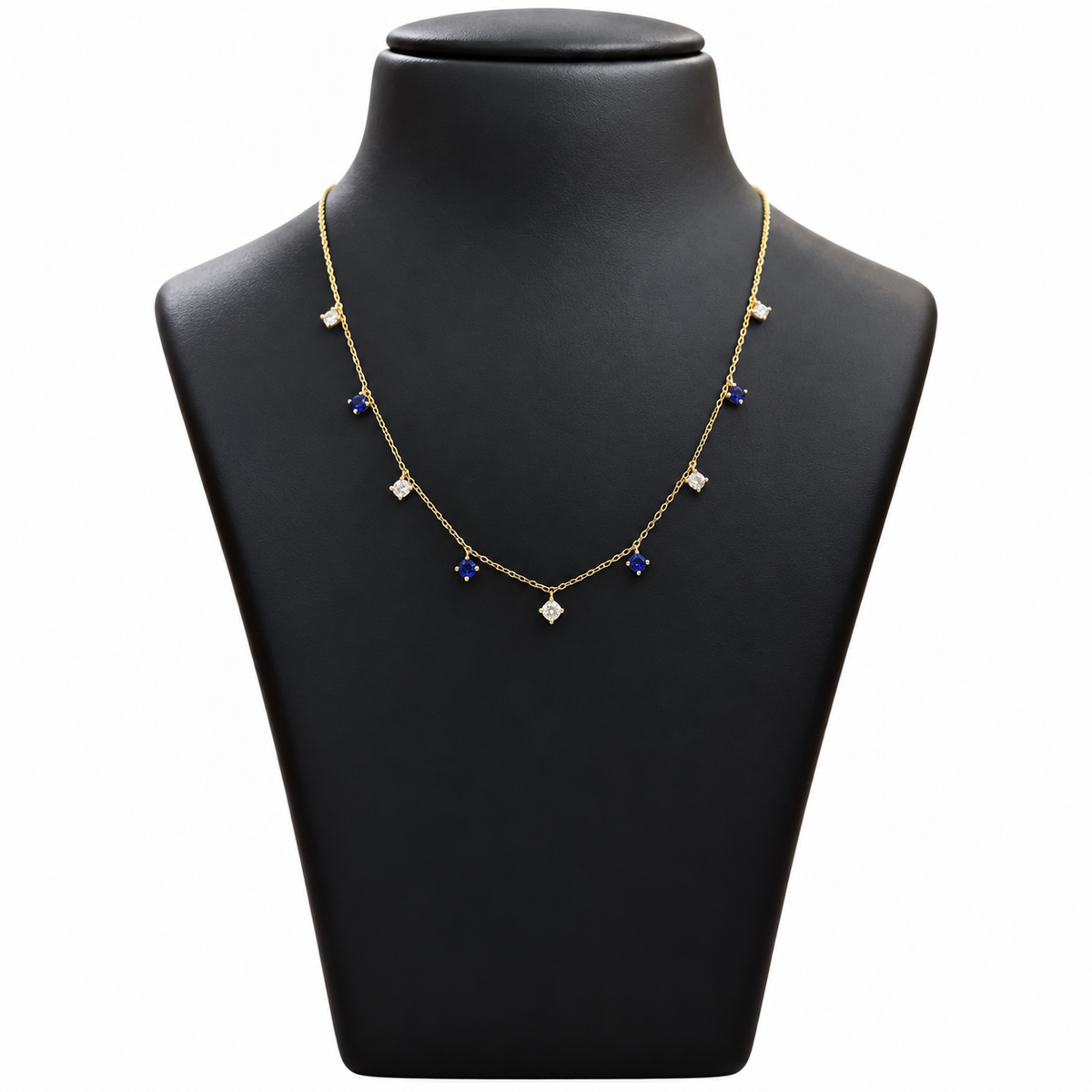 18K Gold Blue and White Stone Charm Chain – 18 Inch
