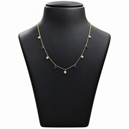 18K Gold Blue and White Stone Charm Chain – 18 Inch