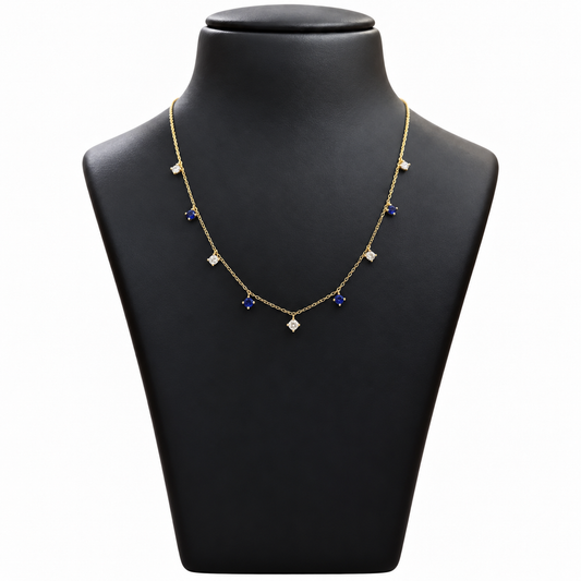 18K Gold Blue and White Stone Charm Chain – 18 Inch