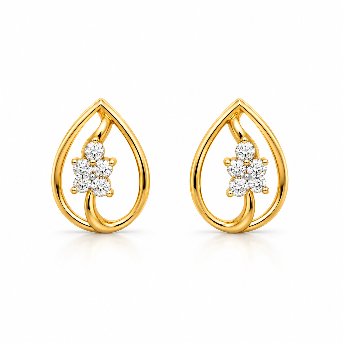 Gold Teardrop Floral Diamond Stud Earrings