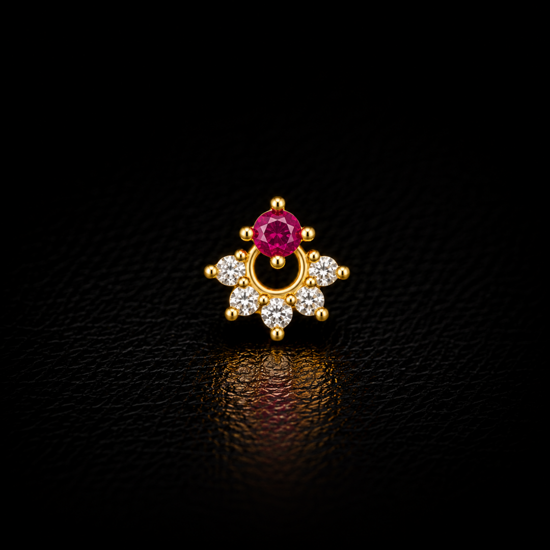 Ruby Halo Gold-Plated Silver Nose Pin