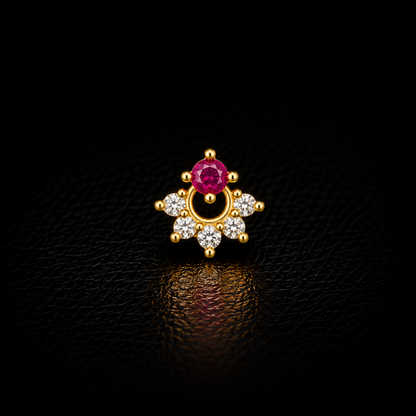 Ruby Halo Gold-Plated Silver Nose Pin