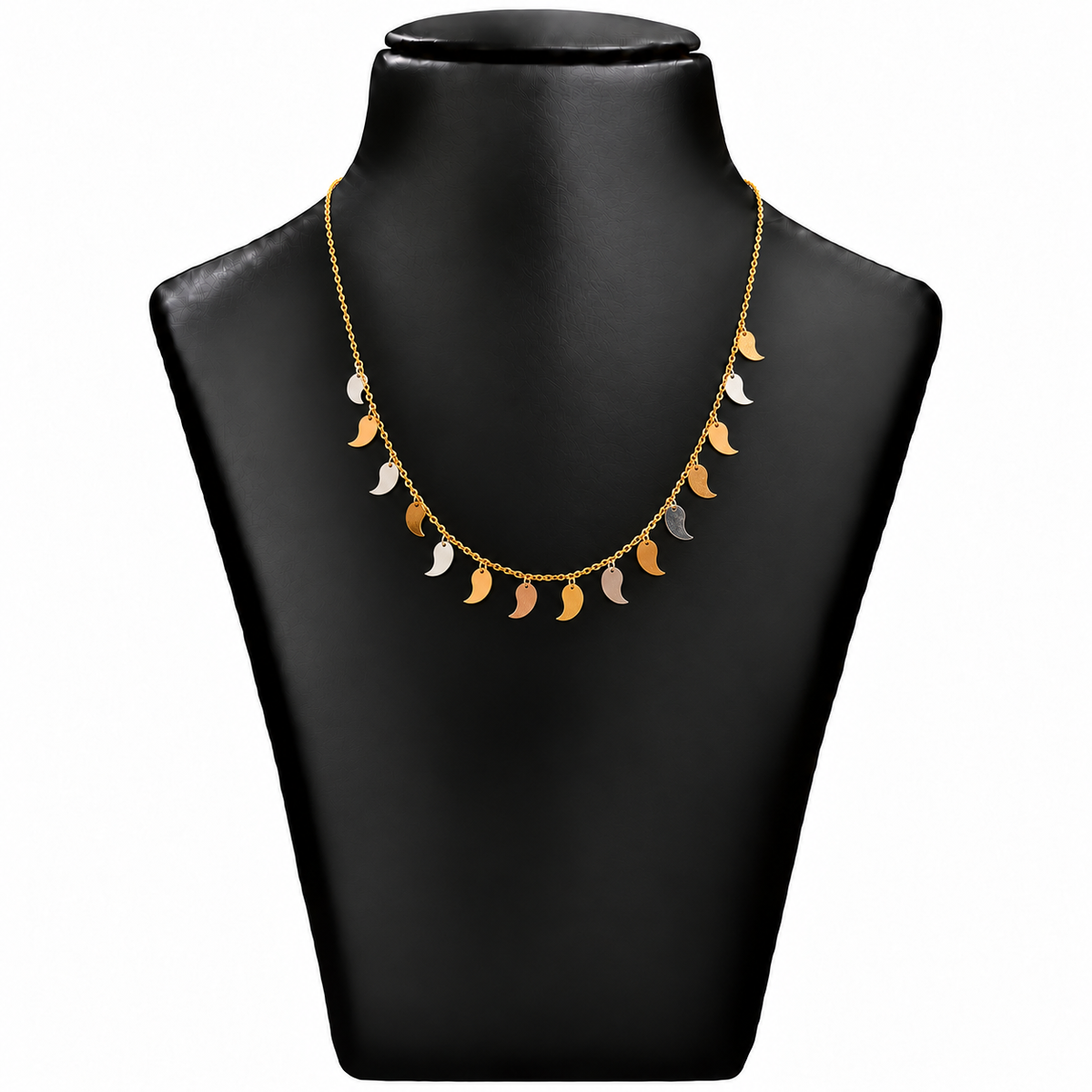 18K Gold Two-Tone Crescent Moon Charm Chain