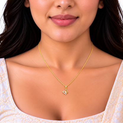 9K Gold White Stone Butterfly Pendant Chain