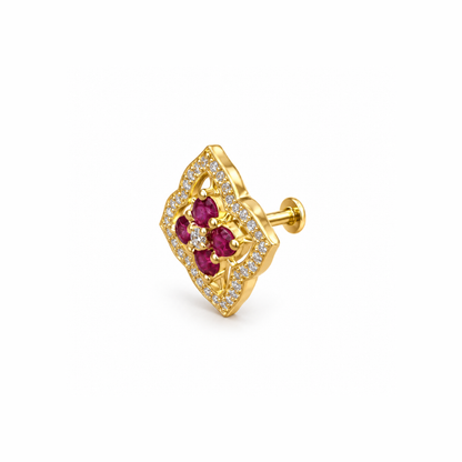Ruby Bloom Golden Silver Earrings